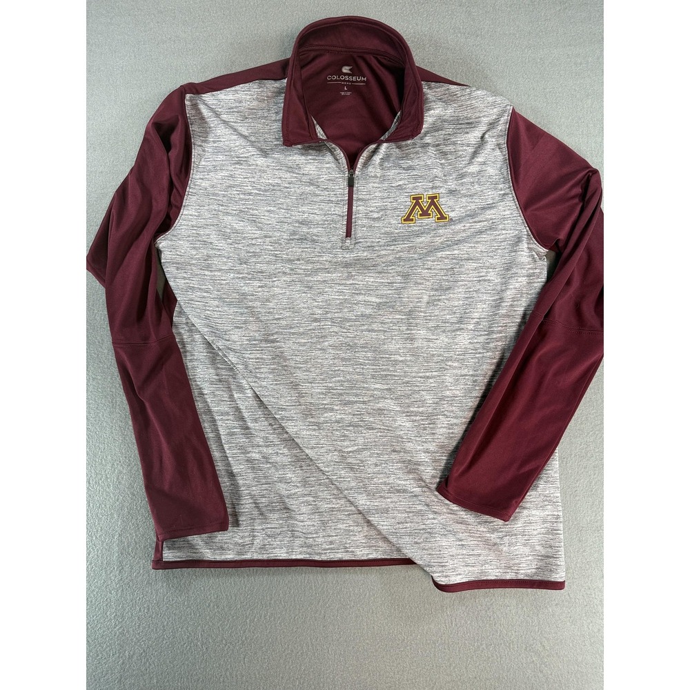 Minnesota Golden Gophers Shirt Mens Large Gray NCAA Football Colosseum 1/4 Zip